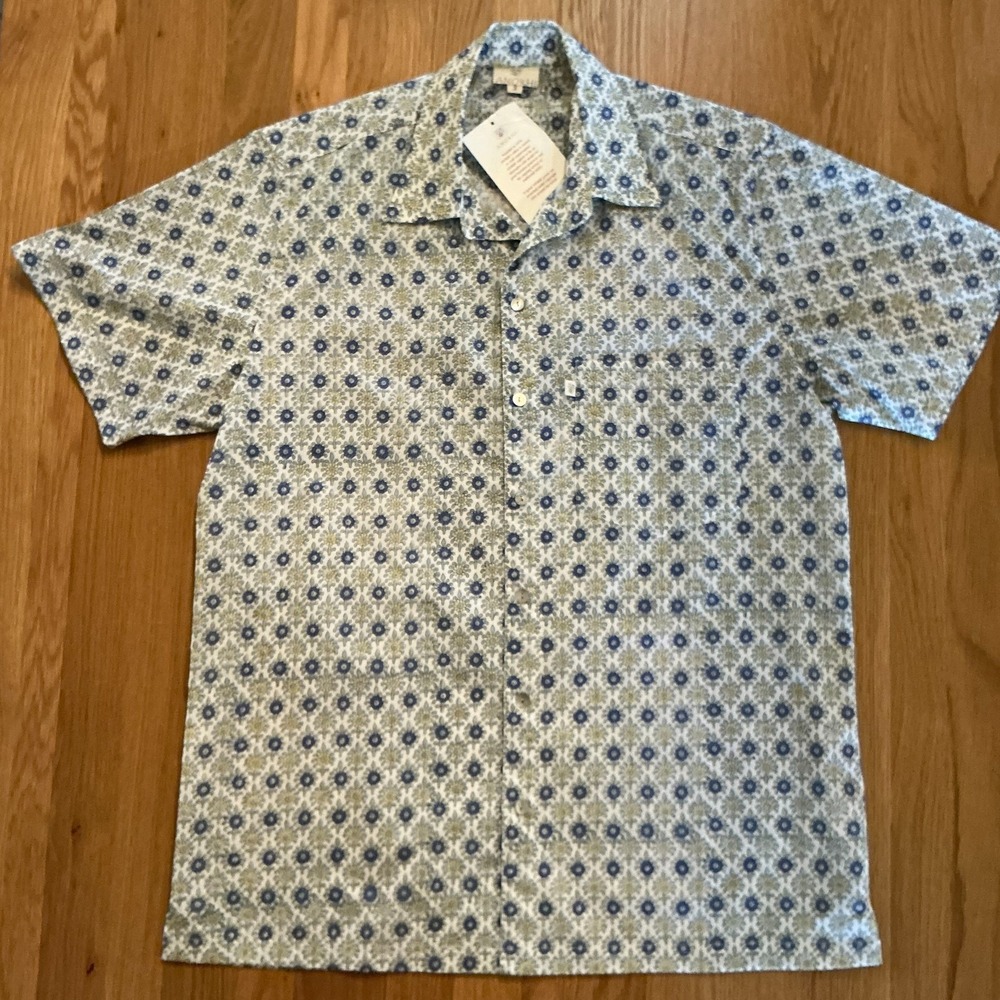Anokhi Block Print Shirt Mens S Cotton Floral Short Sleeve‎ Button Up NWT